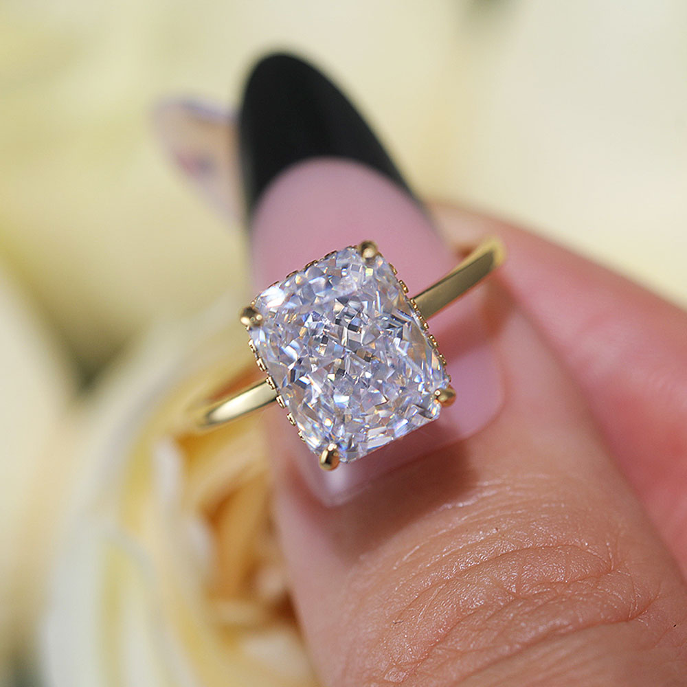 Stunning Hidden Halo Design Radiant Cut Sterling Silver Engagement Ring