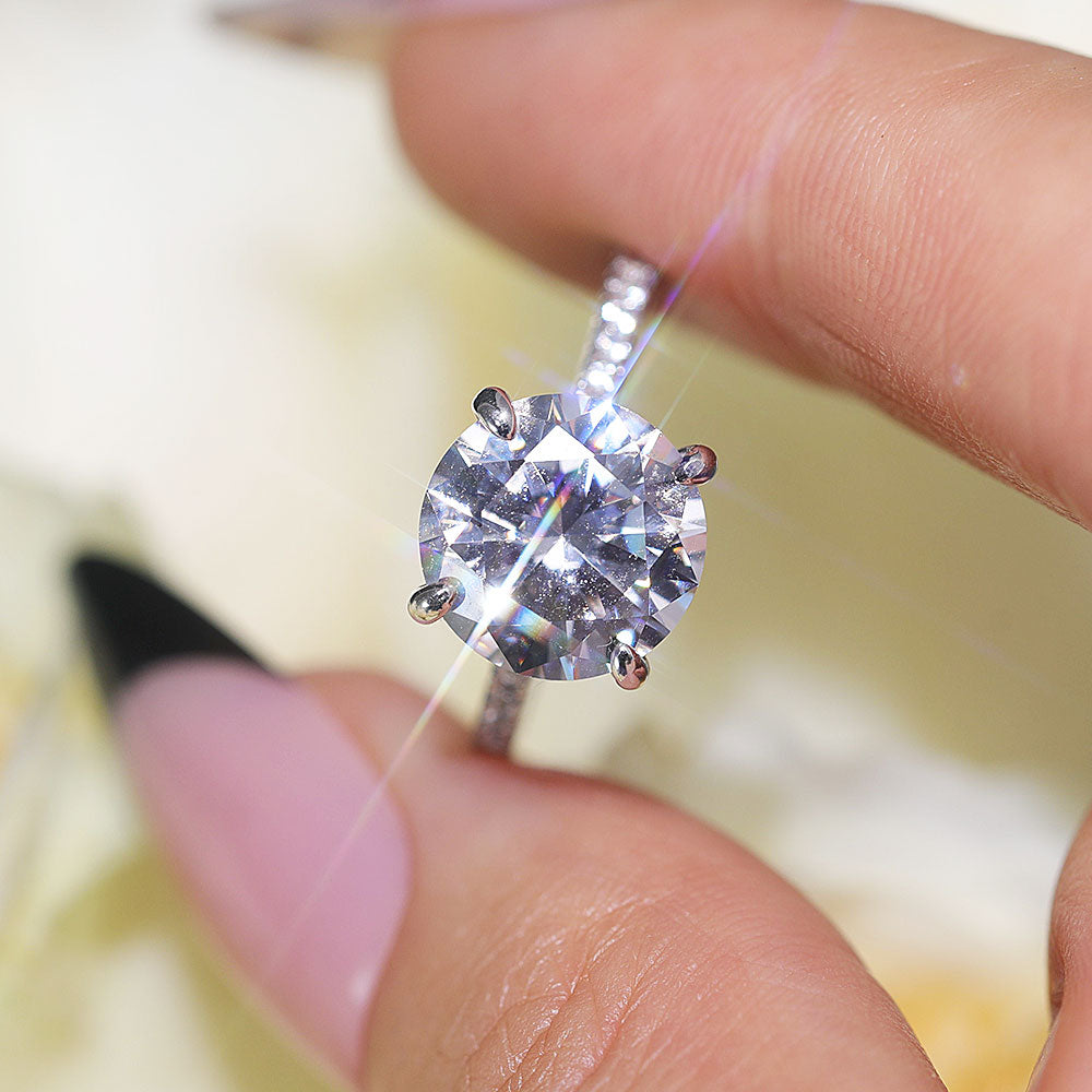 Classic Round Cut Sterling Silver Ring With Half Eternity Band