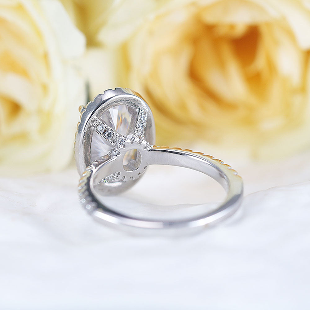 Stunning Oval Cut Halo Design Sterling Silver Engagement Ring