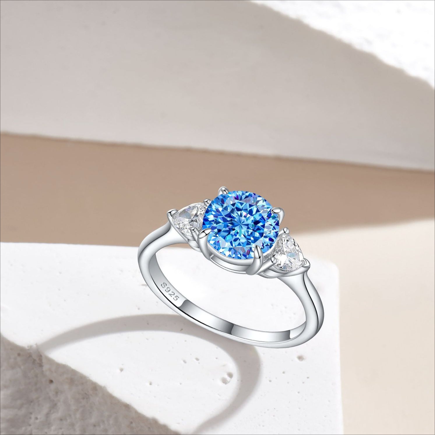 2.0CT Round Cut Three Stone Sterling Silver Engagement Ring(Multi Color available)