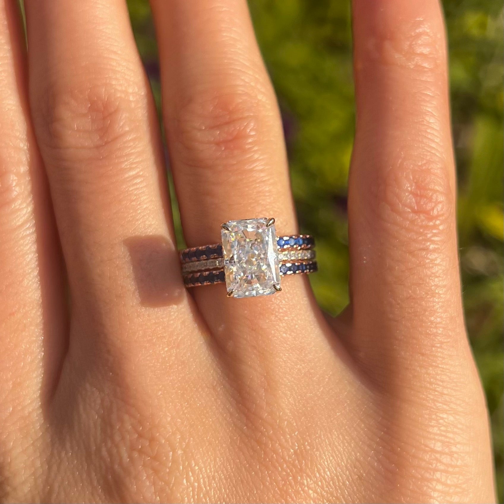 3 Pcs Two Tone Radiant Cut Sterling Silver Bridal Set