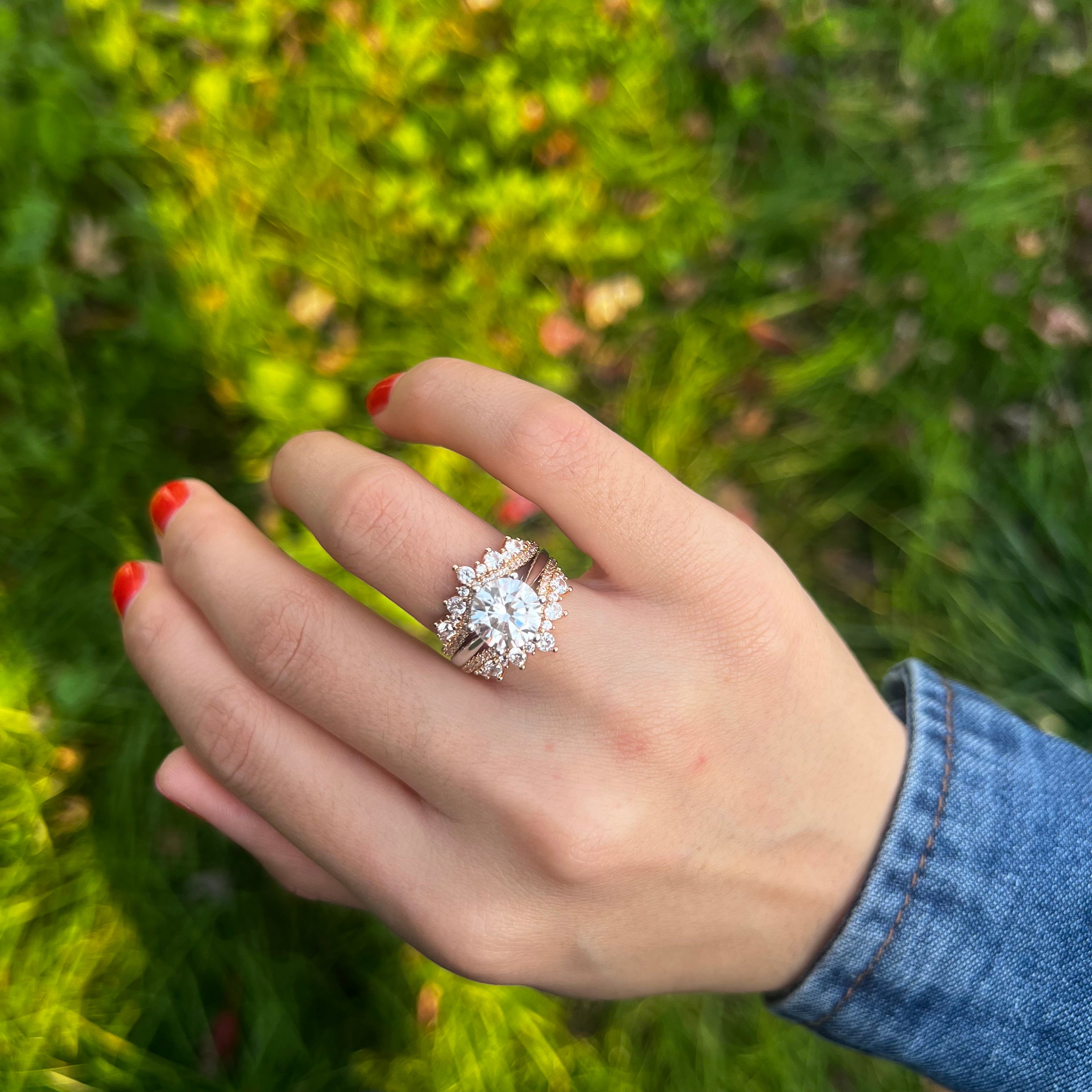 2 Pcs Round Cut Insert Bridal Set In Sterling Silver