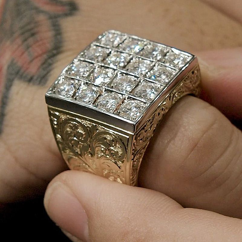 Handmade Round Cut White Sapphire Vintage Vibe Two-Tone Men's Ring