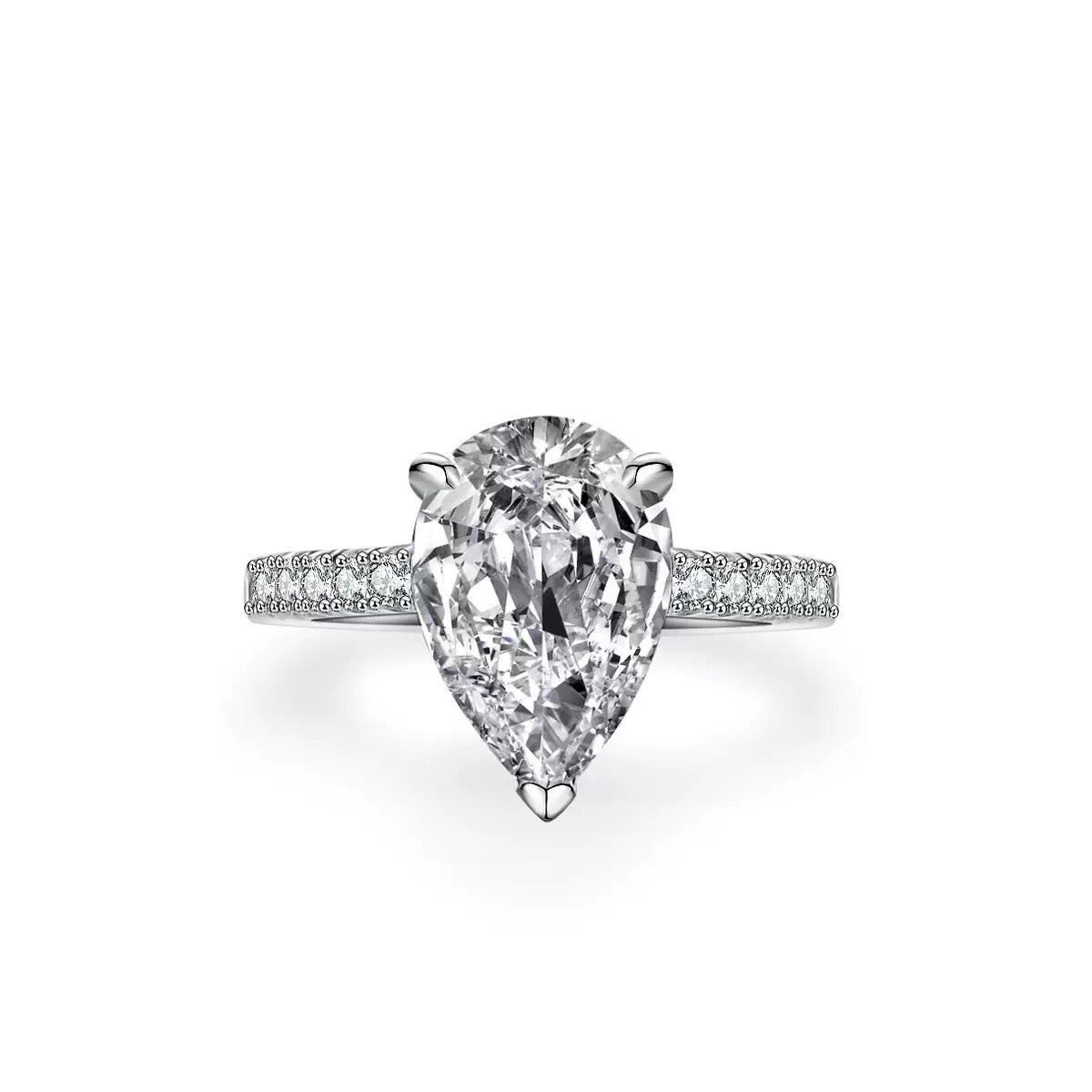 Pear Cut Sterling Silver Ring With Eternity Band