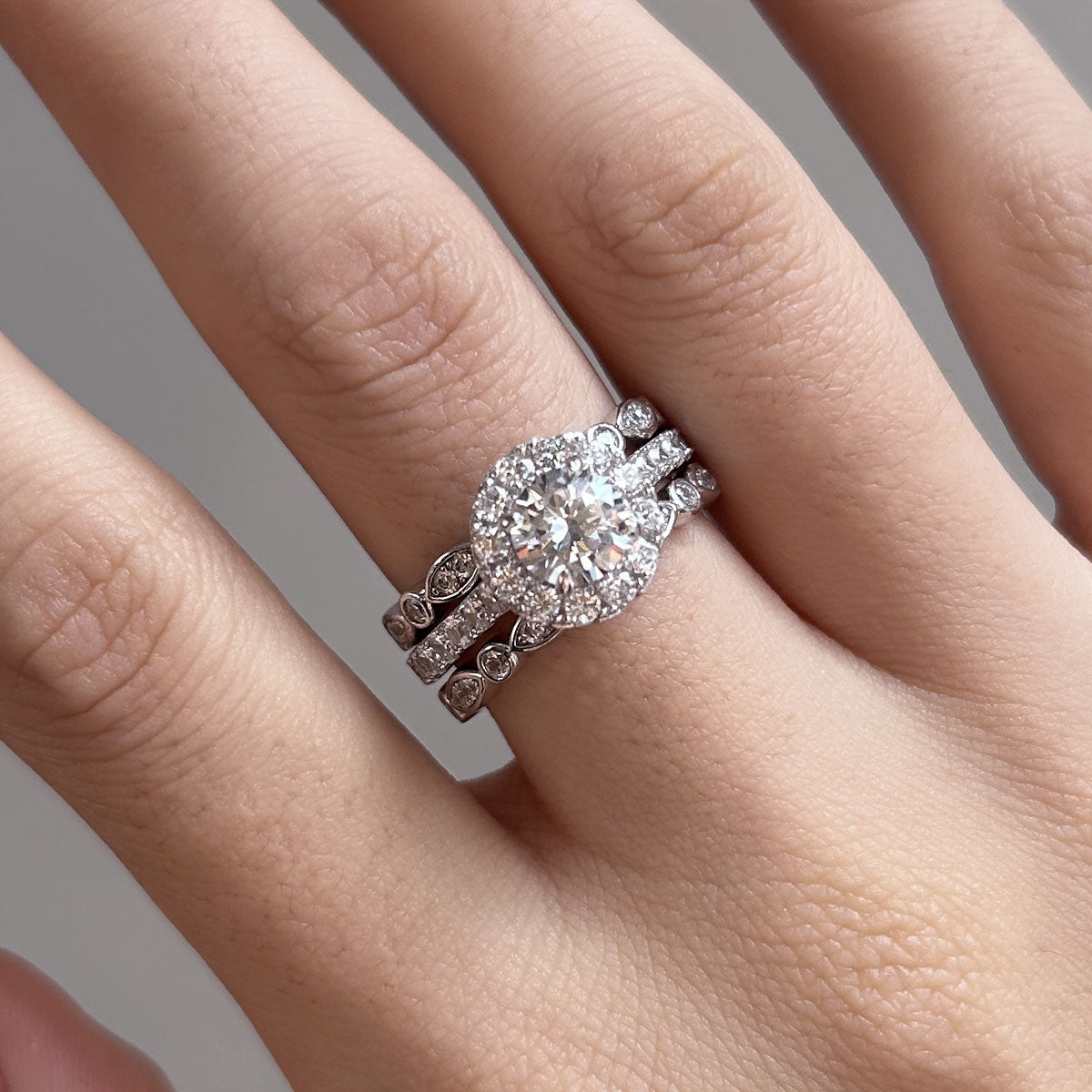 Exquisite 3-Piece Halo Round Cut Sterling Silver Bridal Sets- ONLY Size 7.0 Avaliable