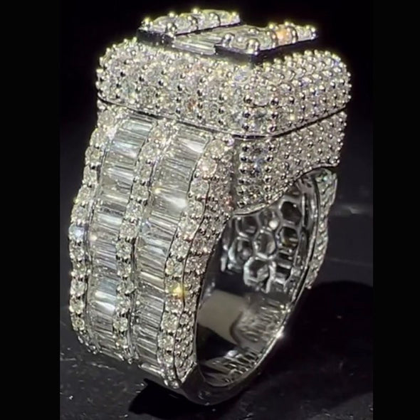 Luxury Iced Out Square Baguette and Round Cut Men's Ring
