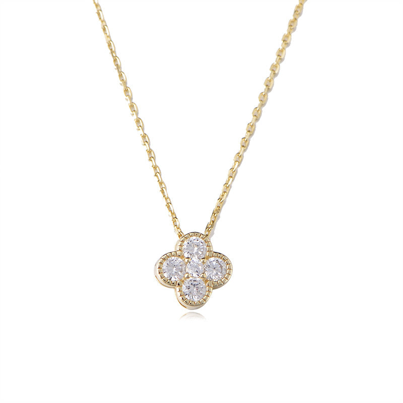 Sweet Four Leaf Clover Design Silver Necklace