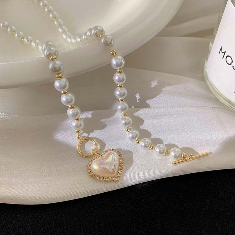 Elegant Pearl Heart Pendant Necklace