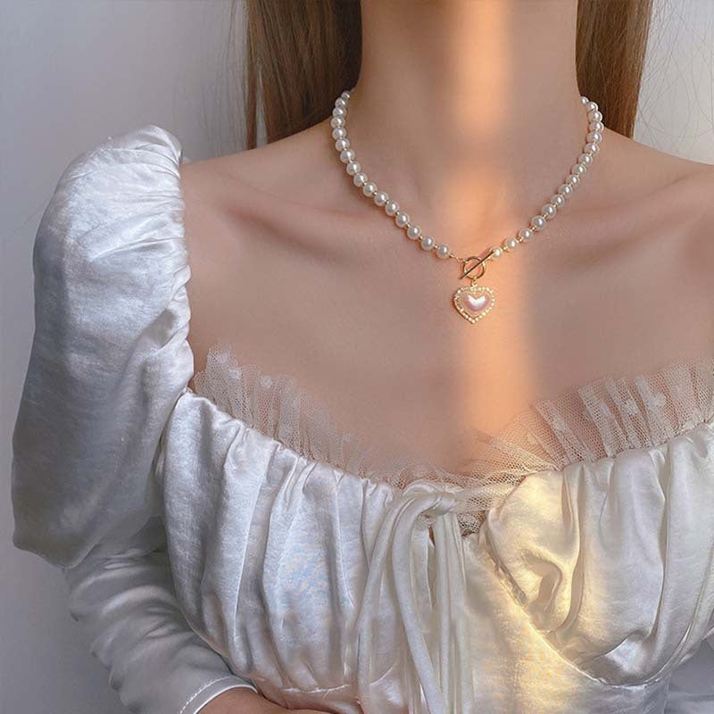 Elegant Pearl Heart Pendant Necklace