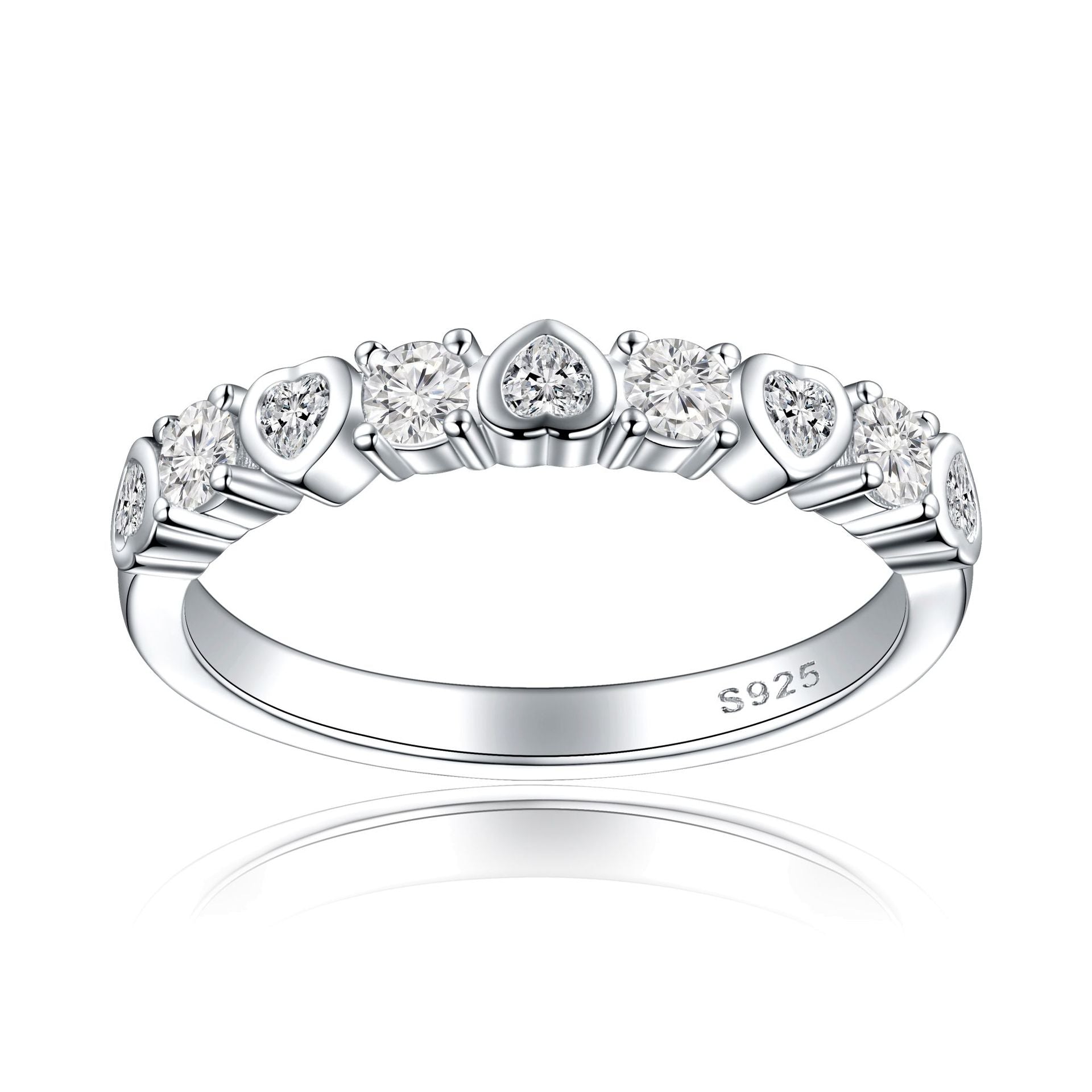 Unique Heart Round Cut Half Eterniry Silver Band