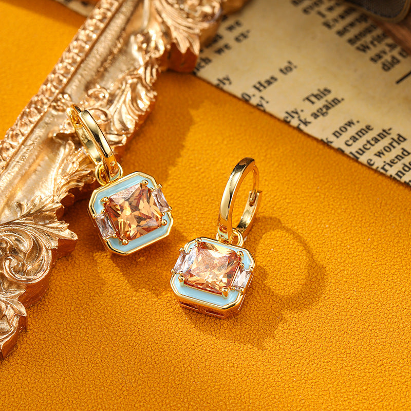 Retro Drip Glaze Geometric Square Earrings