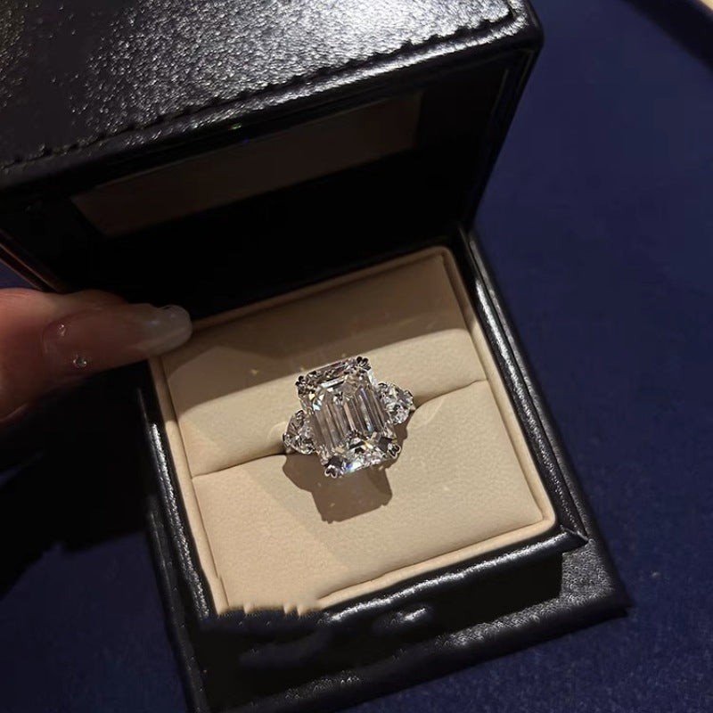 Three Stone Emerald Cut Sterling Silver Ring