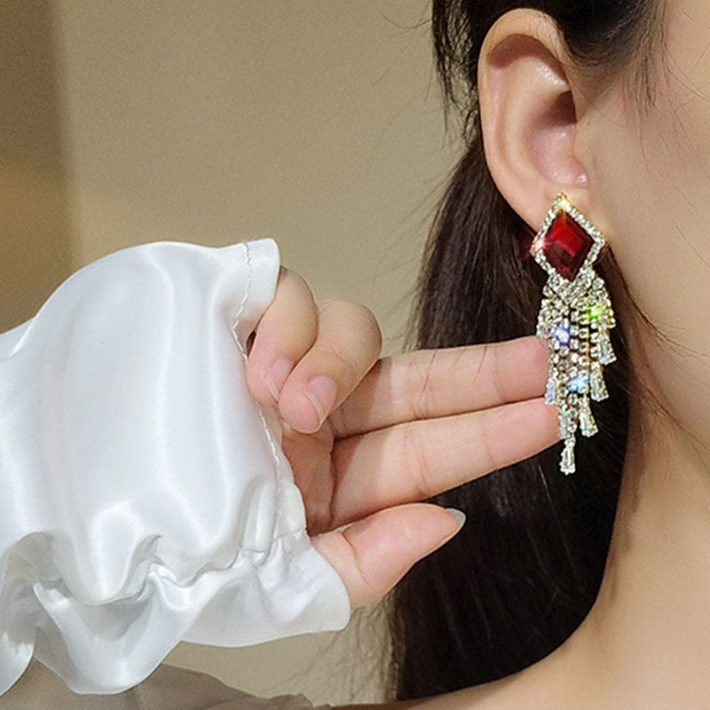 Vintage Red Drop Earrings With Fringe