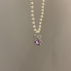 Chic Purple Heart Pearl Bear Pendant Necklace