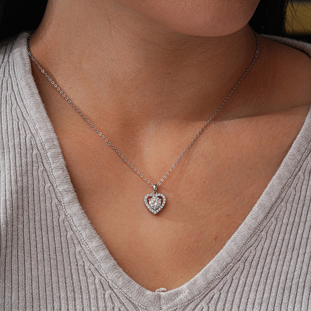 Heart Shape Pendant Moissanite Necklace in Sterling Silver