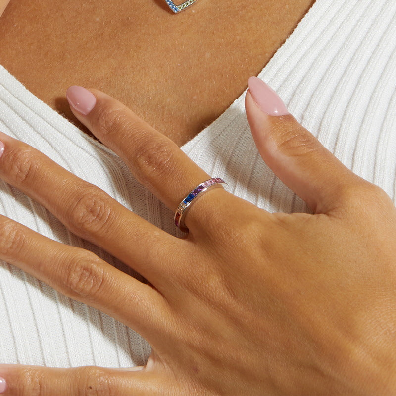 Colorful Rainbow Princess Cut Ring Band