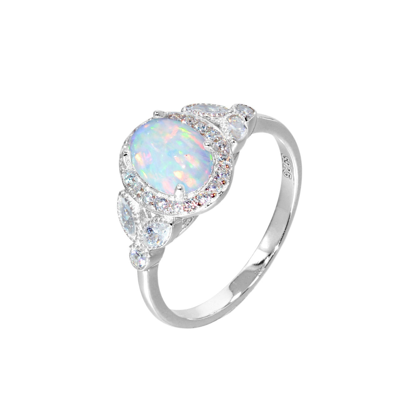 Luxury Halo Opal Design Silver Ring