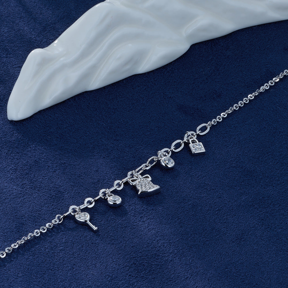 925 Sterling Silver Creative Bell and Key Christmas Bracelet for Women
