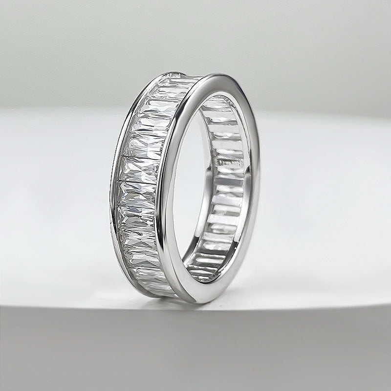 Gorgeous Princess Cut Paved Sterling Silver Band