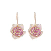 Rose Design Drop Earrings In Silver Tone