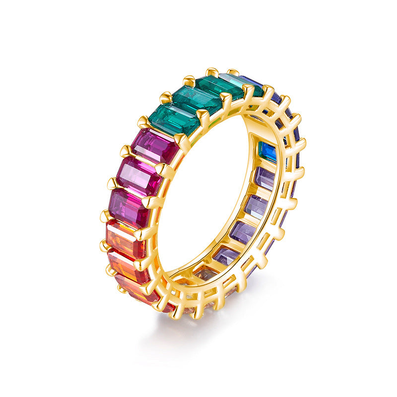 “Eternal Rainbow” Full Eternity Band in 18K Gold Plated 925 Sterling Silver
