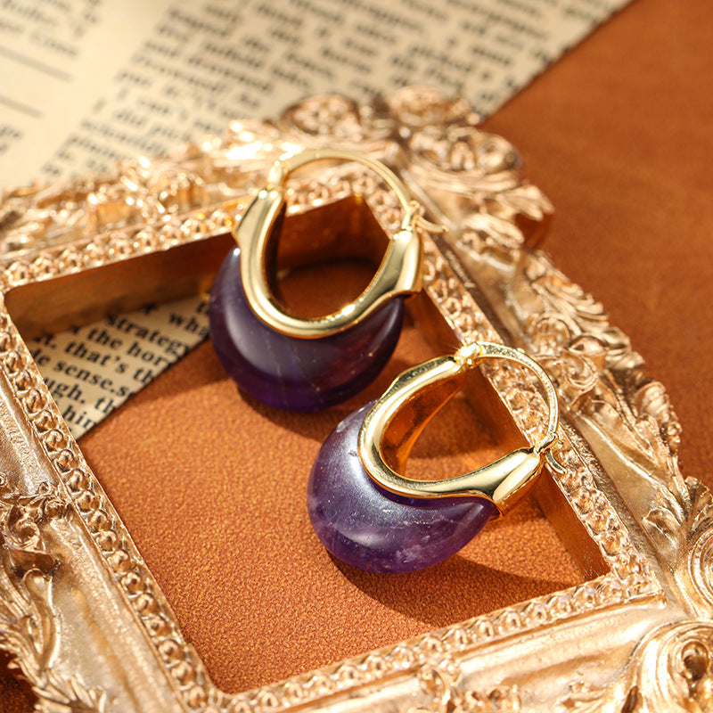 Vintage Natural Amethyst U-shaped Earrings