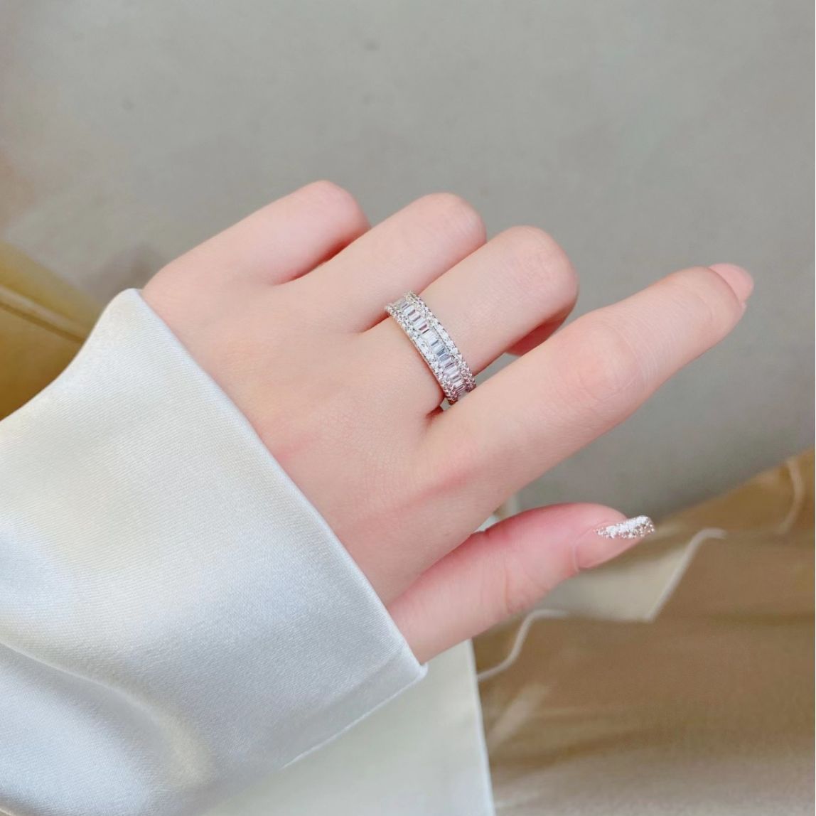 Three Rows Design Paved Sterling Silver Band