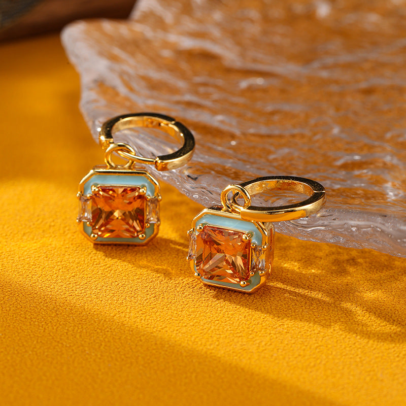 Retro Drip Glaze Geometric Square Earrings