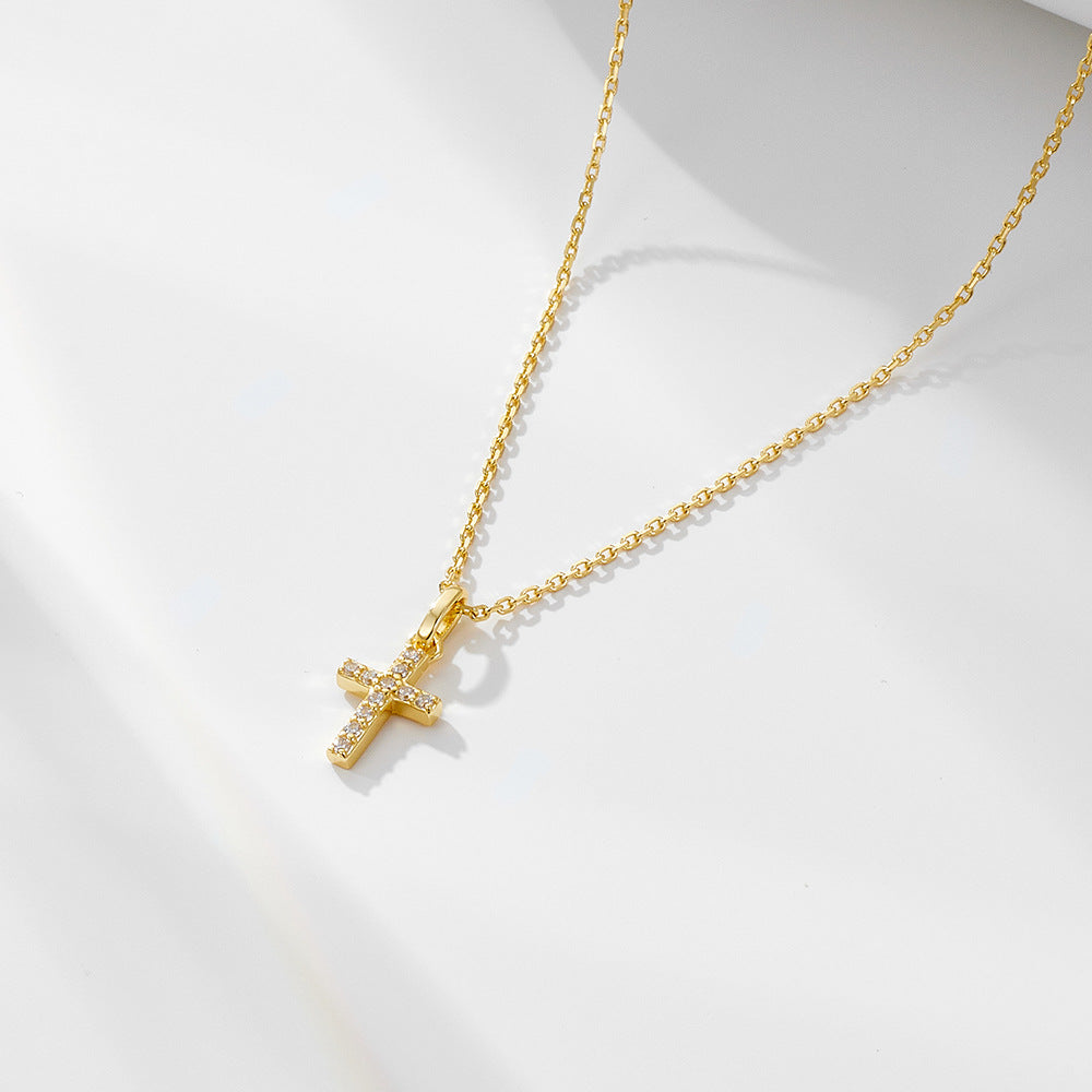 Paved Cross Design Sterling Silver Necklace
