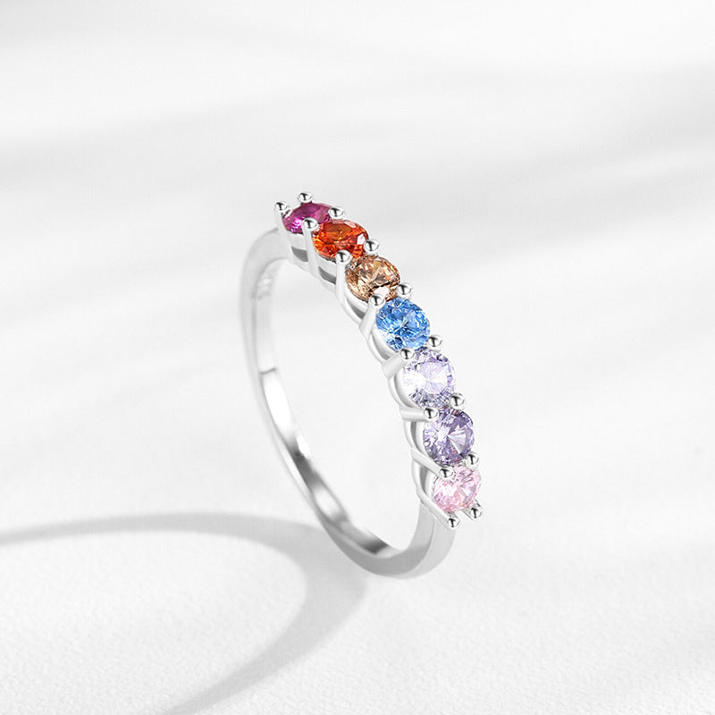 Round Cut Multi-color Sterling Silver Band