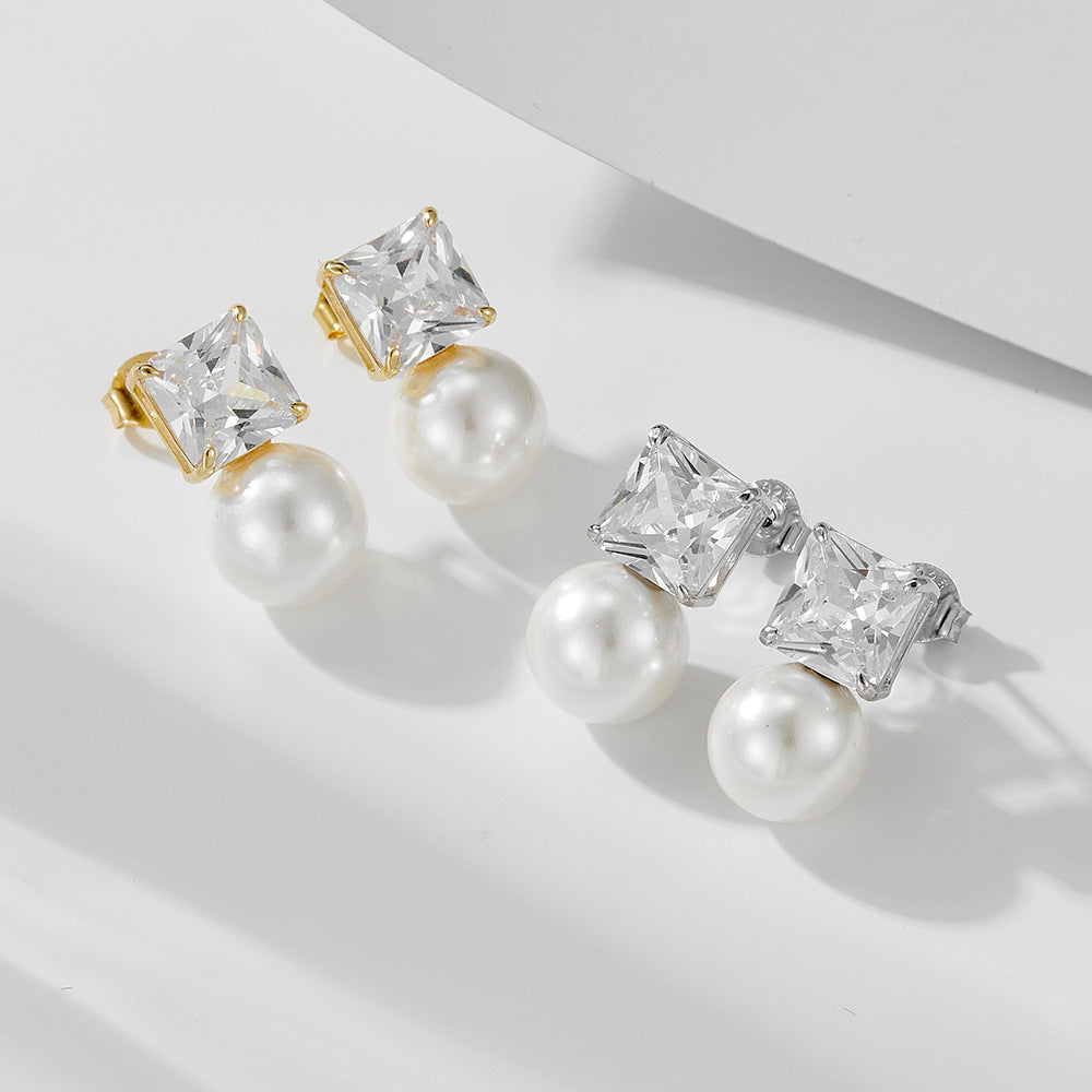 Simple Simulated Diamond Pearls Drop Earrings