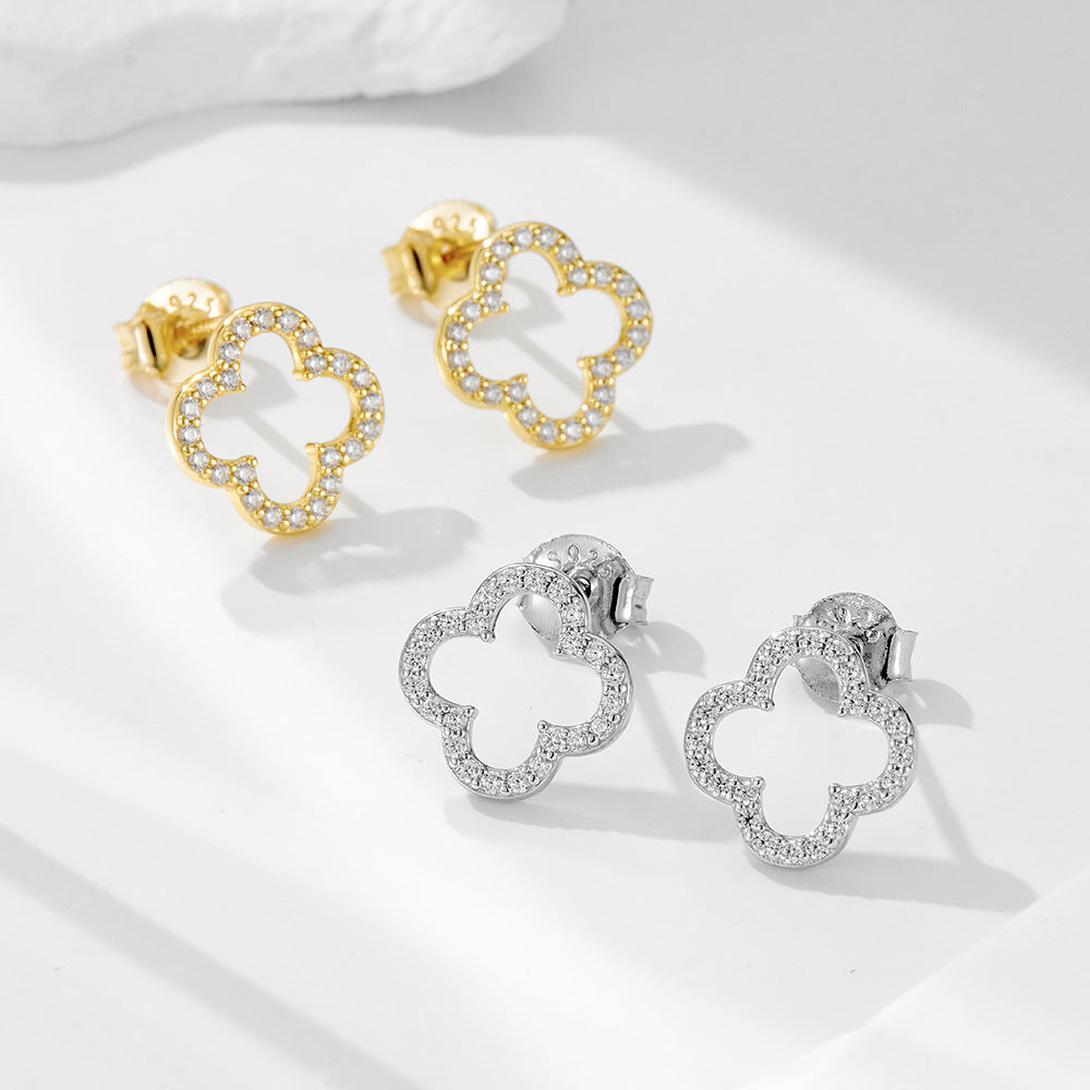 Four-leaf Clover Hollow Design Sterling Silver Earrings