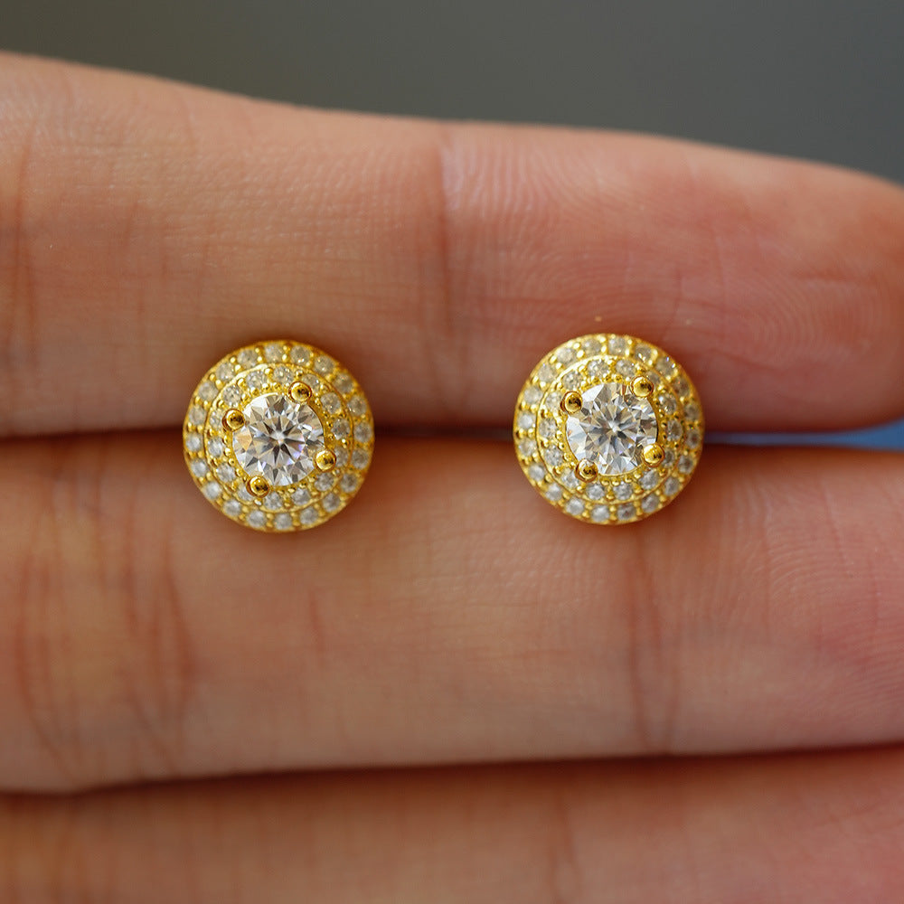 Round Double-Layer Luxurious S925 Sterling Silver Moissanite Stud Earrings