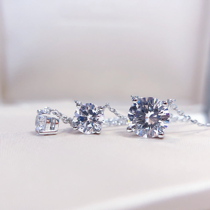 Classic Round Cut Sterling Silver Moissanite Necklace