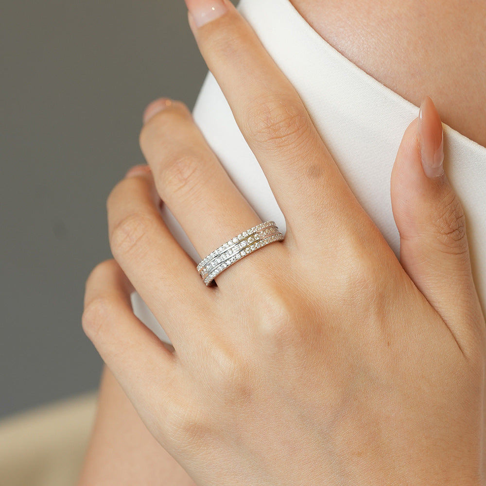 Three Row Channel Setting Moissanite Eternity Wedding Band