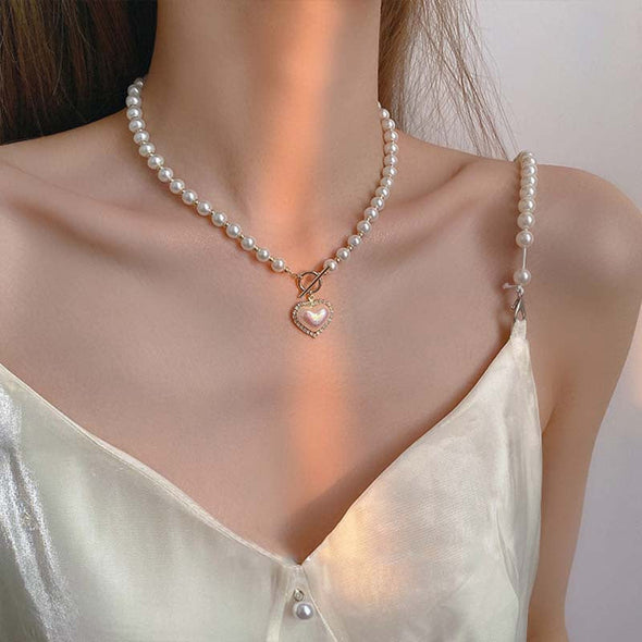 Elegant Pearl Heart Pendant Necklace