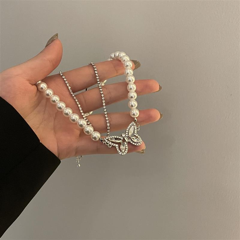 Butterfly Design Pearl Double Layered Choker