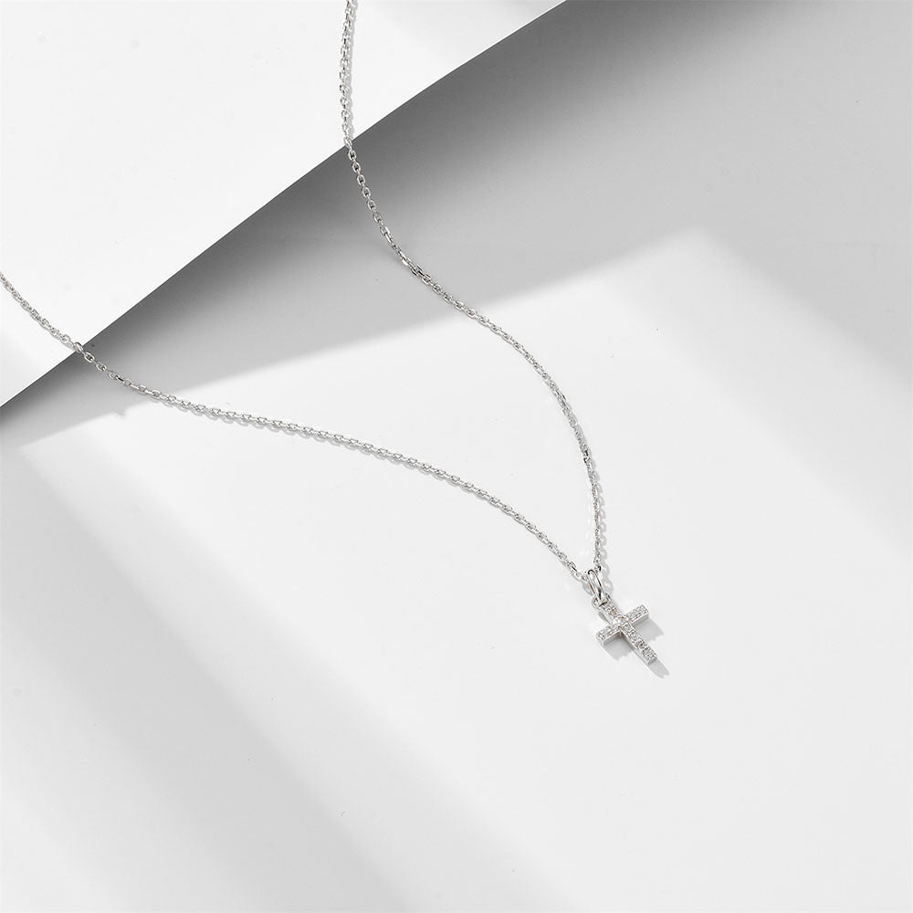 Paved Cross Design Sterling Silver Necklace