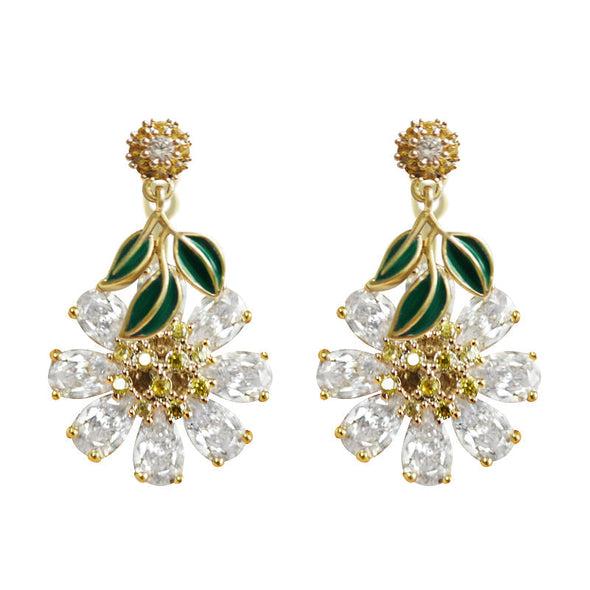 Elegant Sunflower Design Drop Earrings