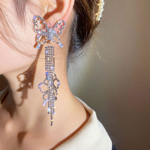 Butterfly Design Drop Earrings With Long Fringe