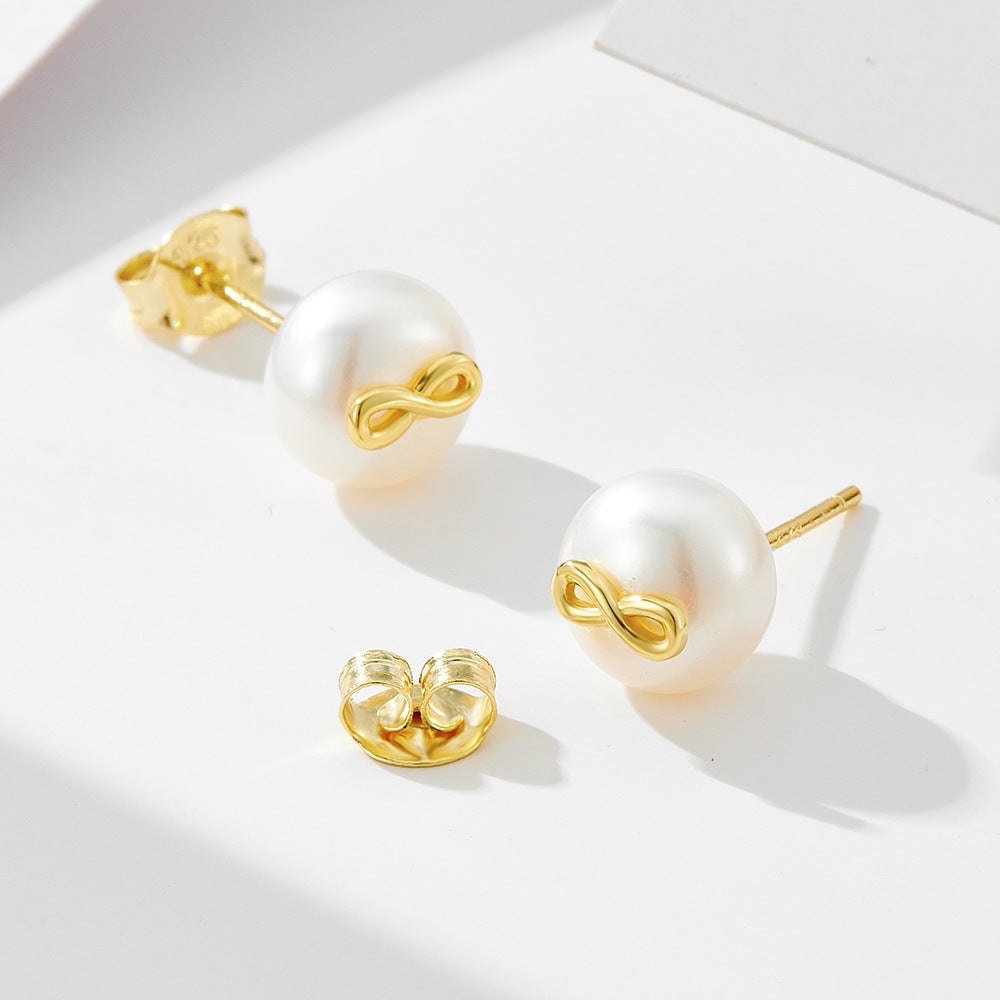 Infinity Pearls Sterling Silver Stud Earrings