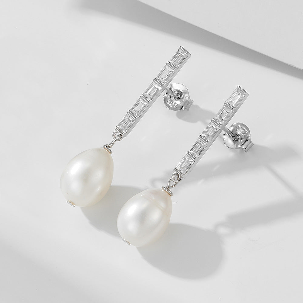 Elegant Pearls Sterling Silver Drop Earrings