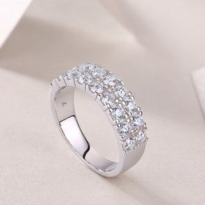 Double Row Moissanite Half Eternity Sterling Silver Band