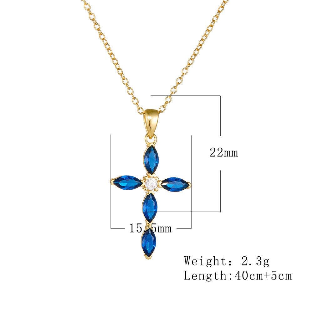 Luxury Blue Cross Design Sterling Silver Necklace