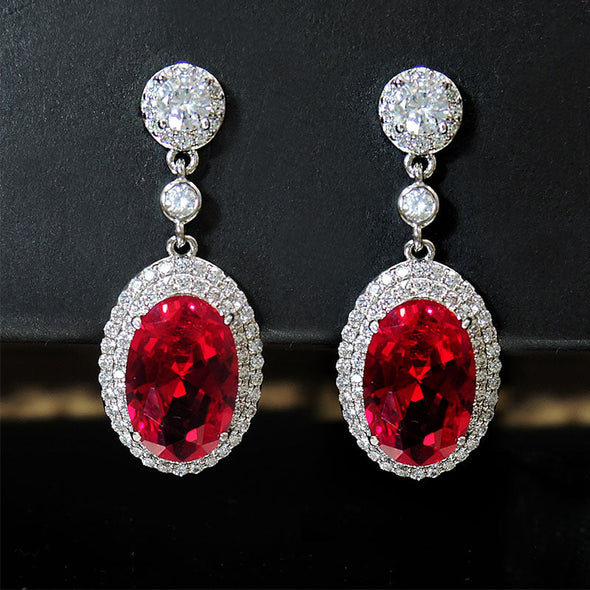 Retro Oval Cut Halo Drop Earrings