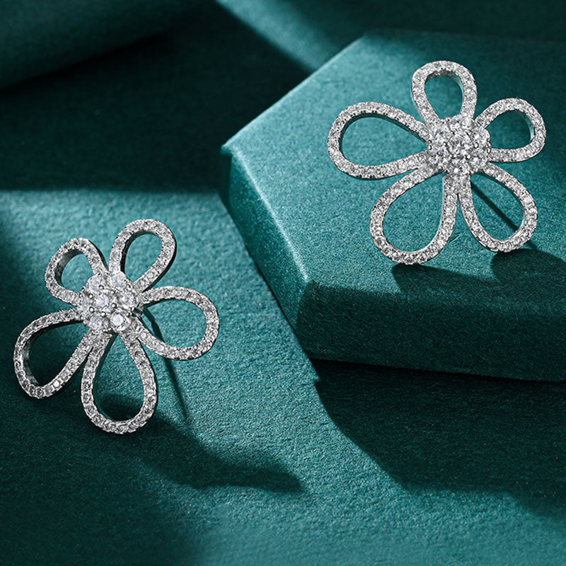 Flower Design Sterling Silver Stud Earrings