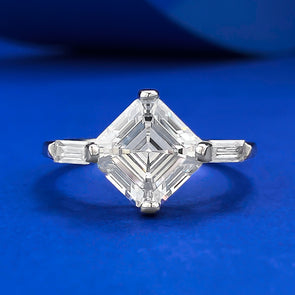 Elegant Asscher Cut Solitaire Engagement Ring in Sterling Silver