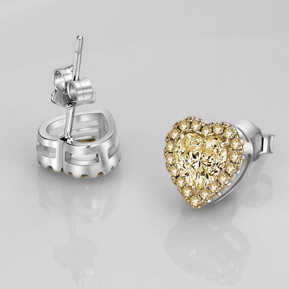 Paved Heart Design Stud Earrings