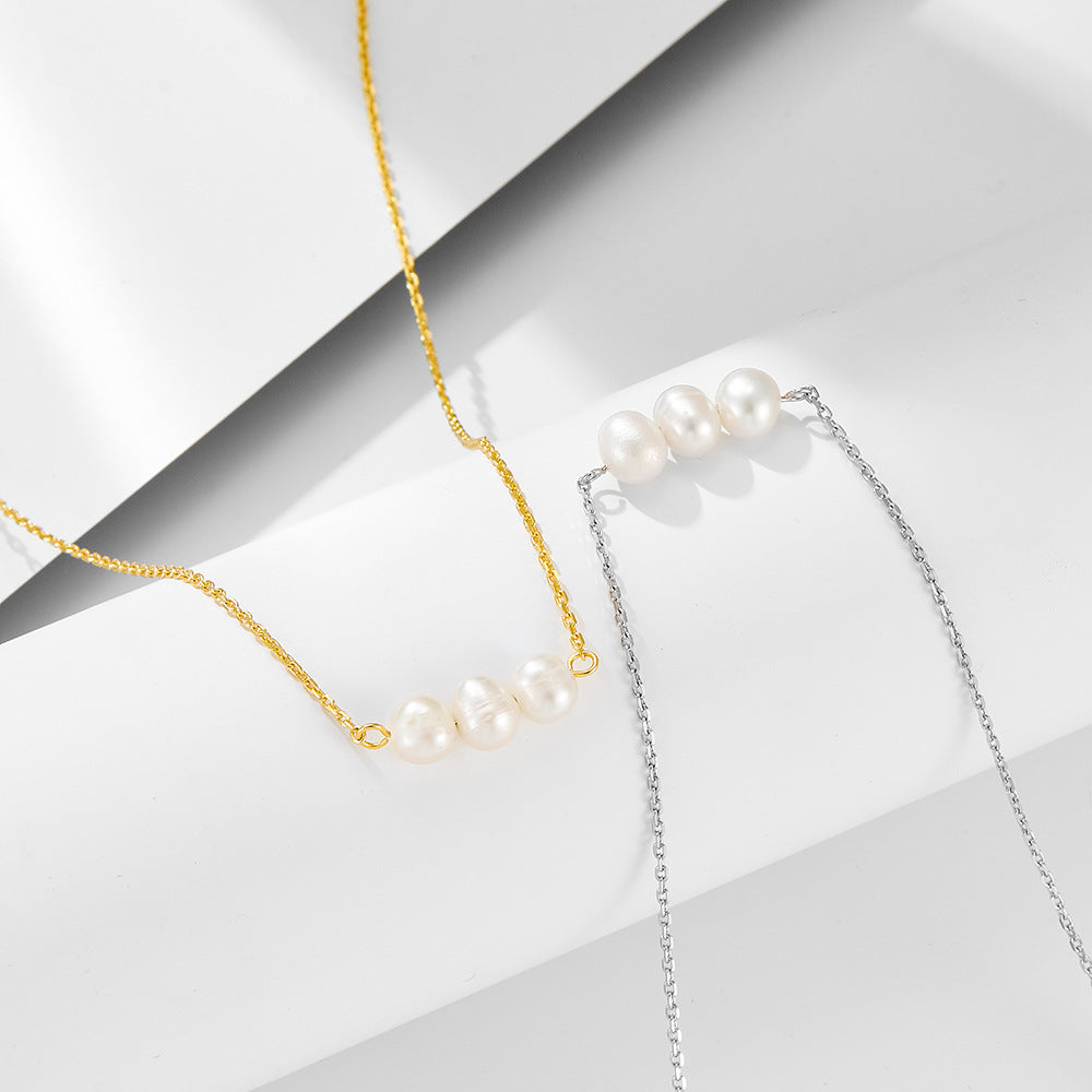 Elegant Natural Pearls Sterling Silver Necklace