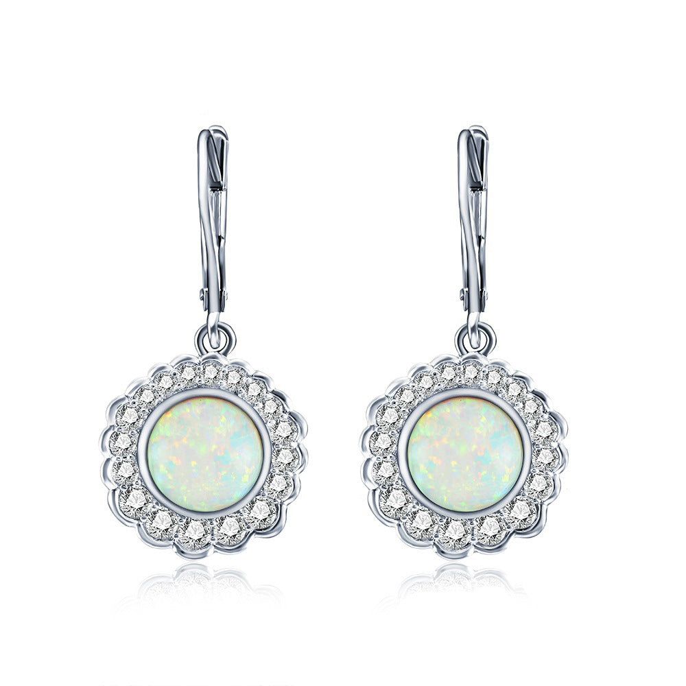 Opal Halo Sterling Silver Drop Earrings